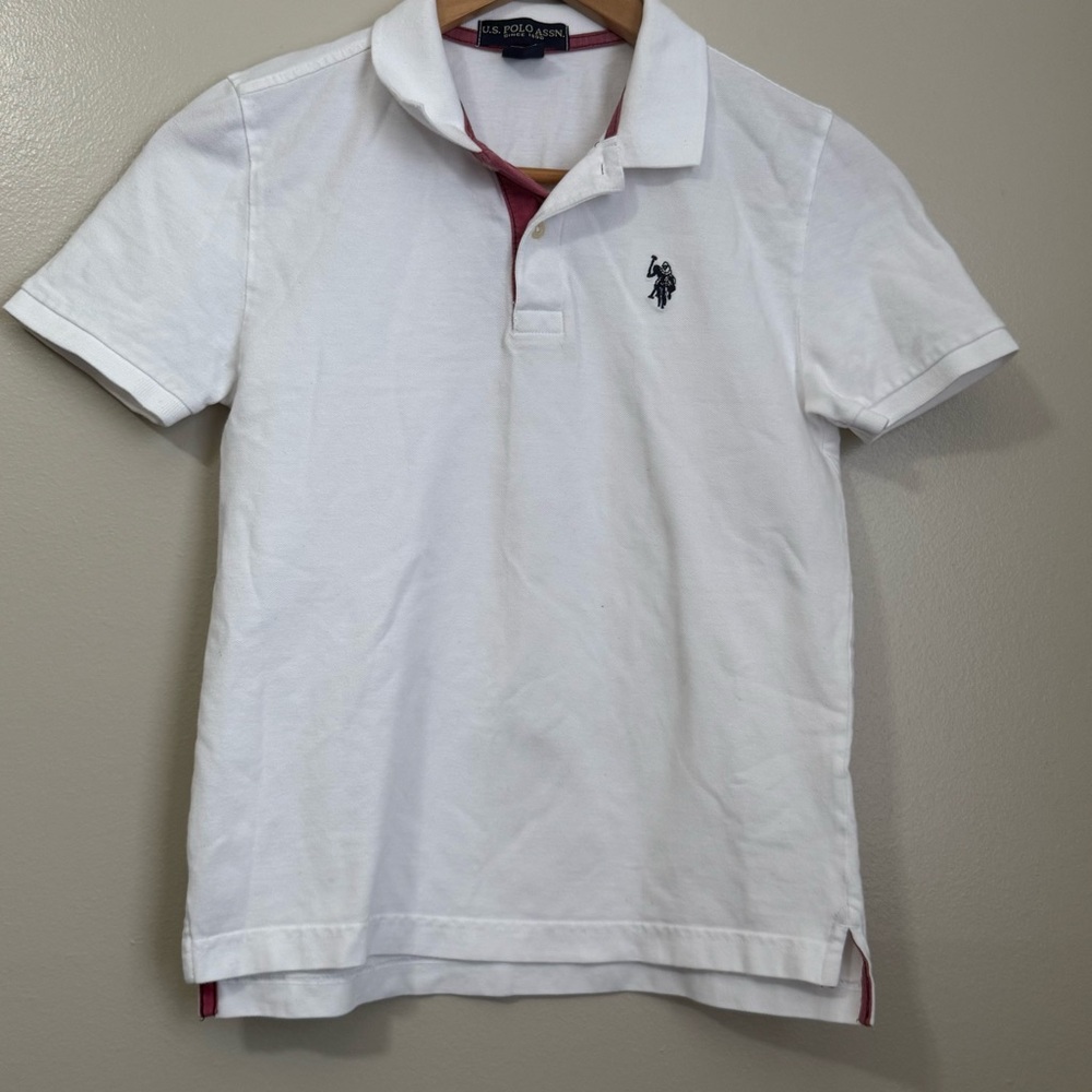 U.S. Polo Assn. Kids Boys Polo Shirt White Size L (10-12) Short Sleeve Collared
